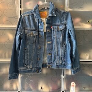 Levis Boys Denim Trucker Jacket Medium Wash Size M 10-12 Blue Cotton New